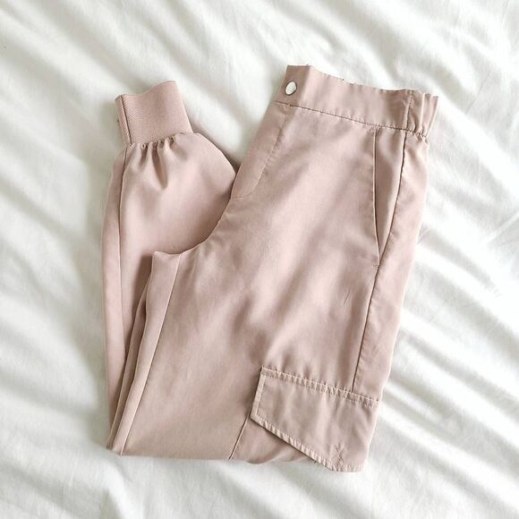 Zara Cargo Pants Women's XS Pink Elastic Waist Button Closure 100% Polyester - Picture 1 of 5